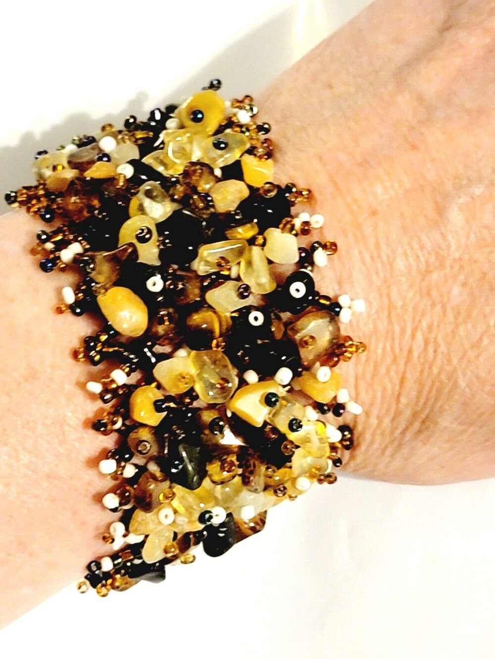 Wide Agate Bracelet Bohoā Earth-tones Glass Woven Beaded Bracelet sbr-61